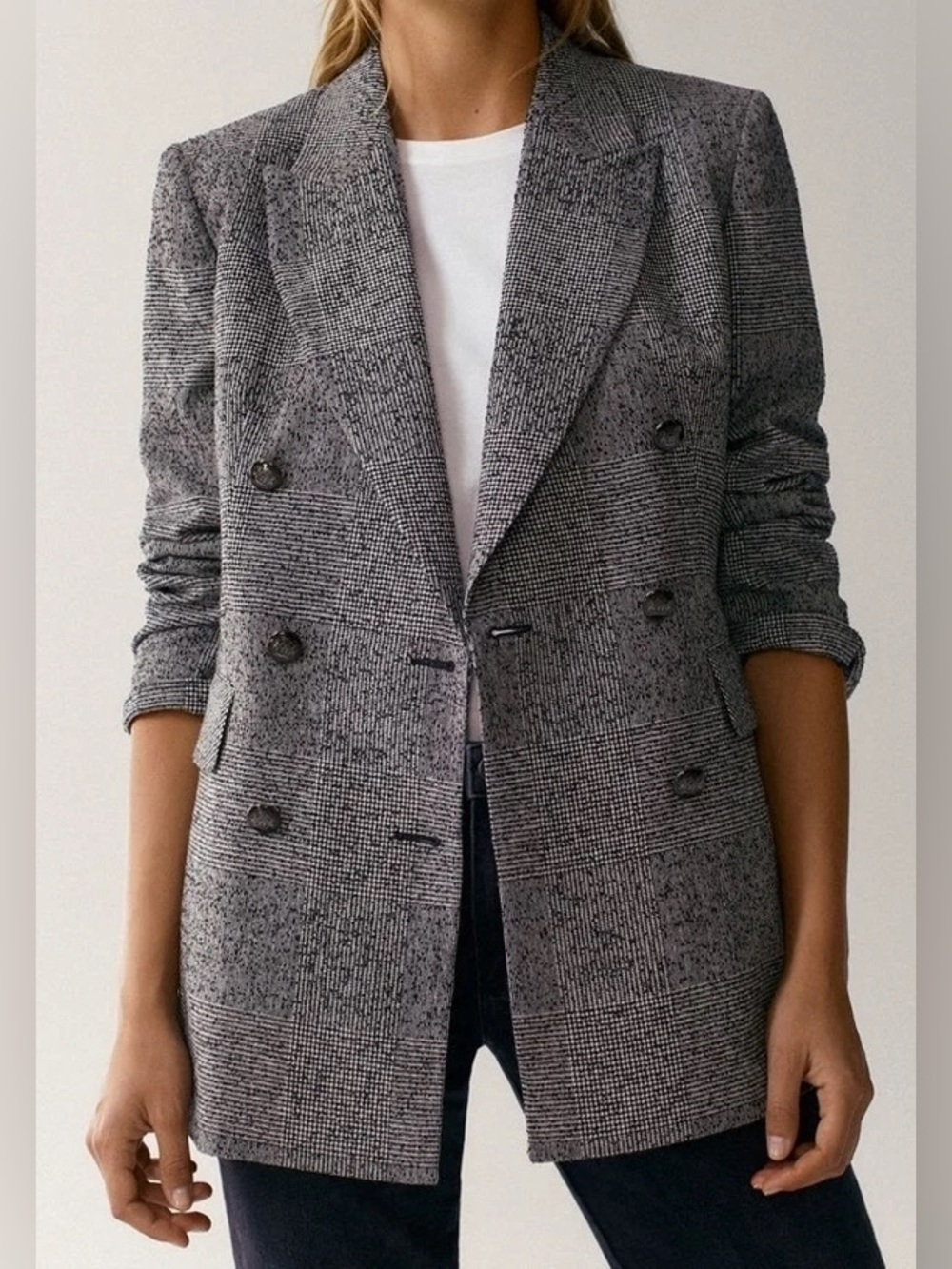 Massimo dutti Double-Breasted Gray Glen Plaid Blazer Jacket size 4